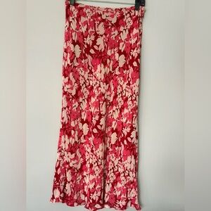 Ann Taylor Flowy Red & Pink Floral Silk Maxi Skirt with Solid Red Lining-Size 6
